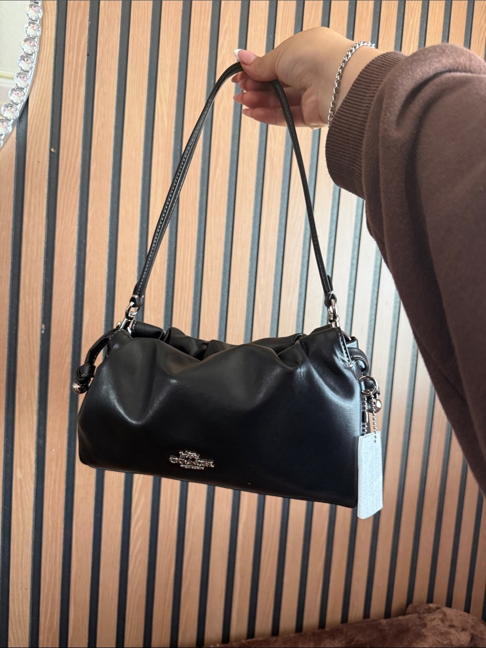 Coach Black Leather Shoulder Hobo with Silver Hardware